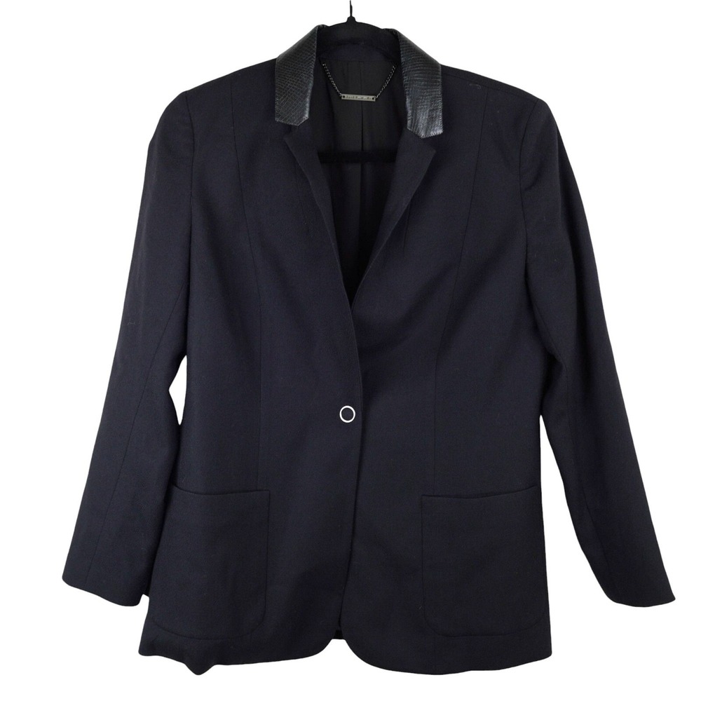 Elie Tahari Blazer Suit Jacket with Leather Trim Blazer Wool Lamb Sz‎ 8